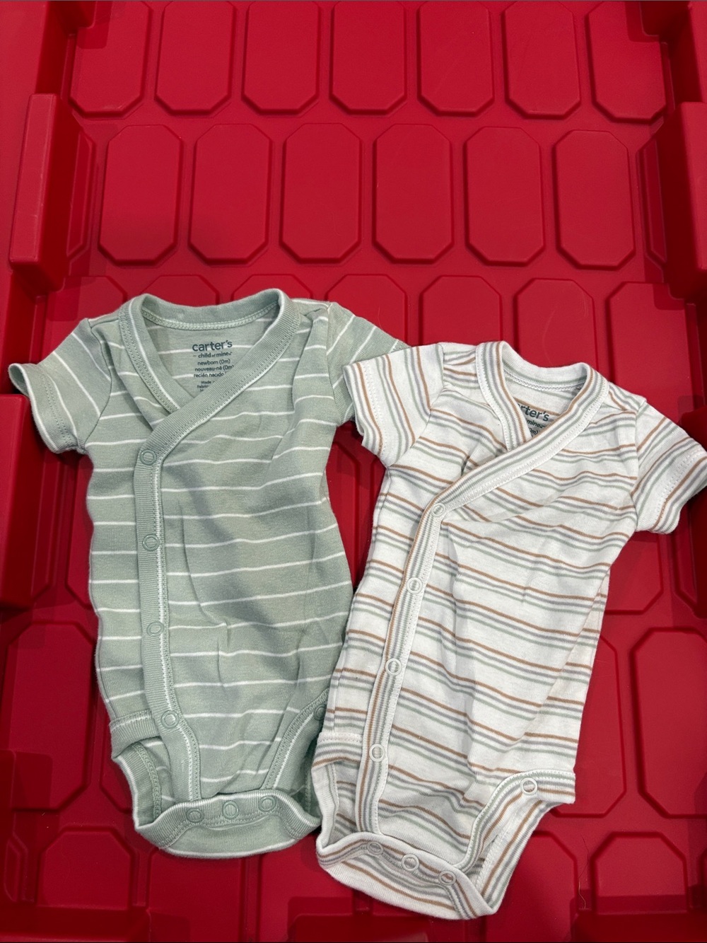 Carter's Short-Sleeve Wrap Bodysuits in Sage Green and White Stripe